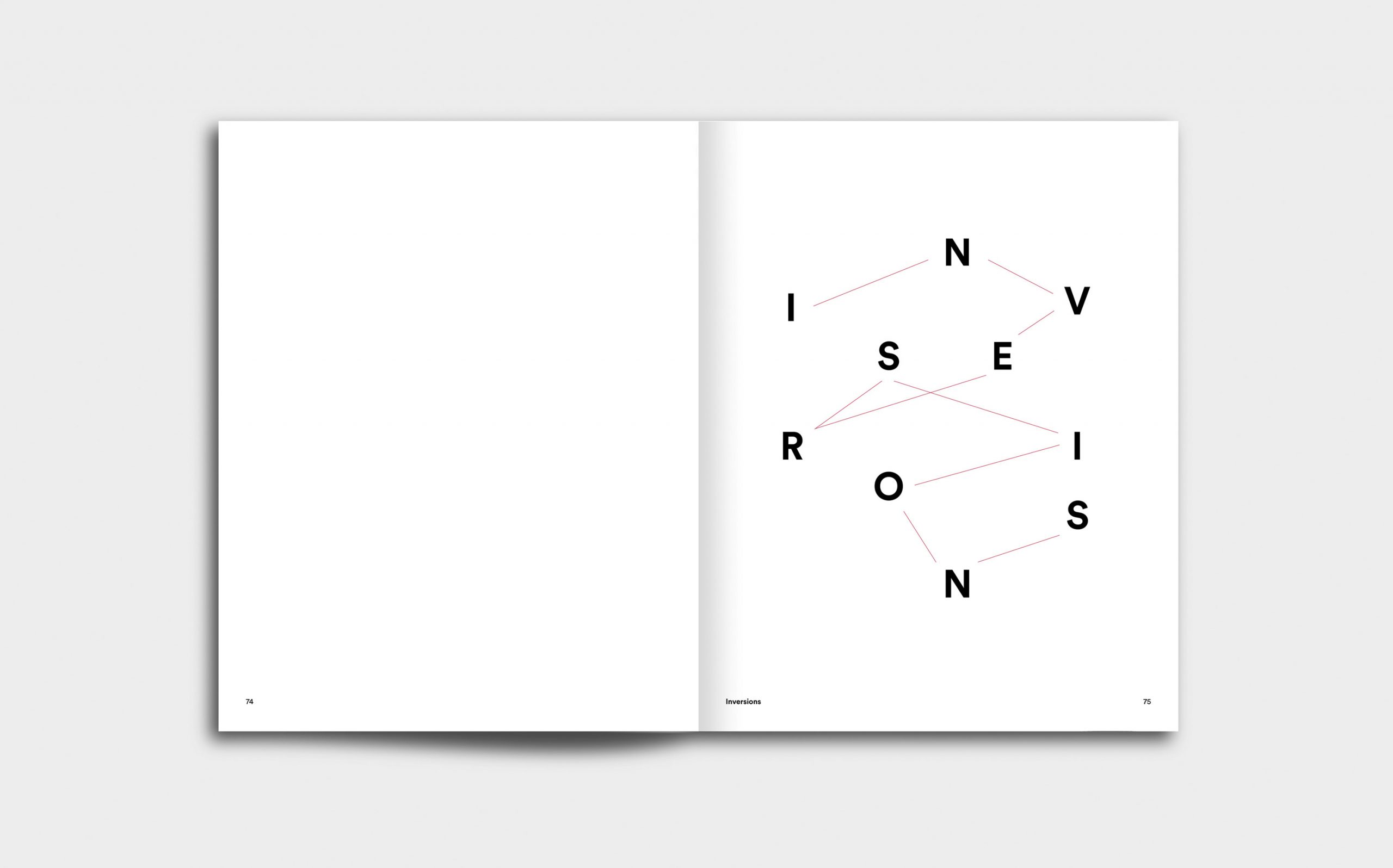 Juliana Herrero – REM 1:1 | Kapitel Opener mit grafischer Inszenierung des Titels »Inversions« | Keywords: Editorial Design, Artist Book, Künstlerbuch, Buchgestaltung, Grafikdesign, Design, Typografie
